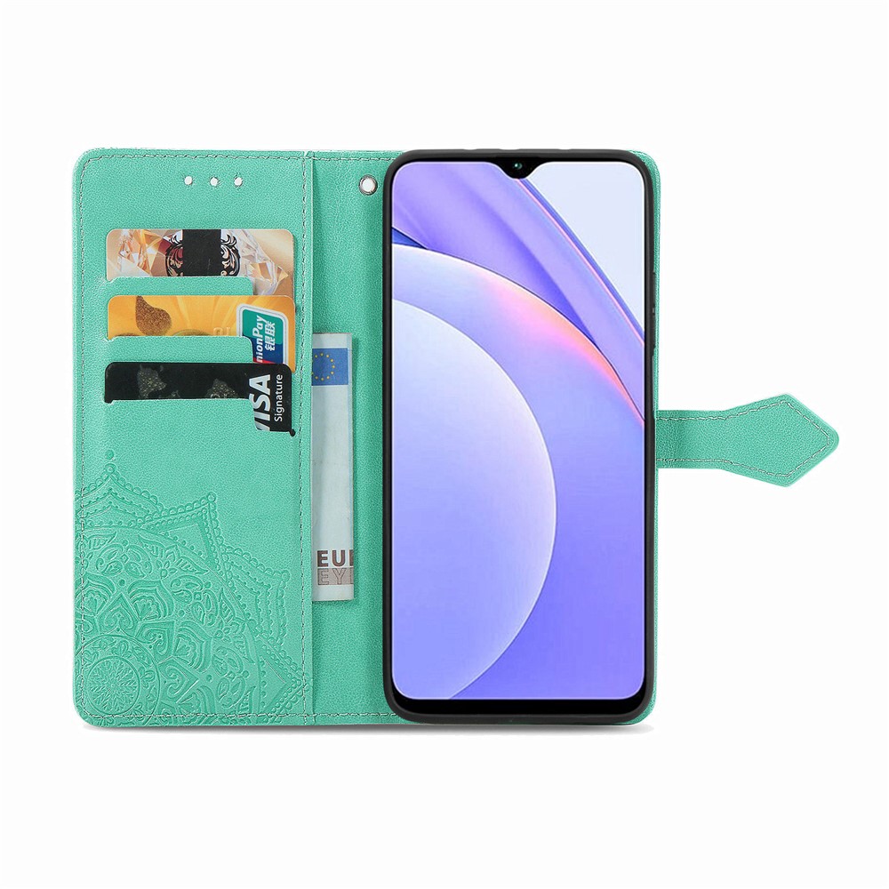 Mandala Flower Imprinting PU Leather Case with Wallet Stand Design for Xiaomi Redmi 9T/9 Power/Note 9 4G (Qualcomm Snapdragon 662) - Green-3