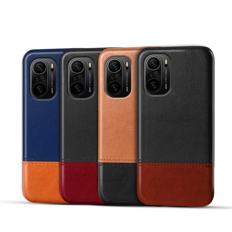 KSQ Dual-color PU Leather Splicing Coated PC Case for Xiaomi Redmi K40/K40 Pro/K40 Pro+/Mi 11i/Poco F3 - Black/Brown-6
