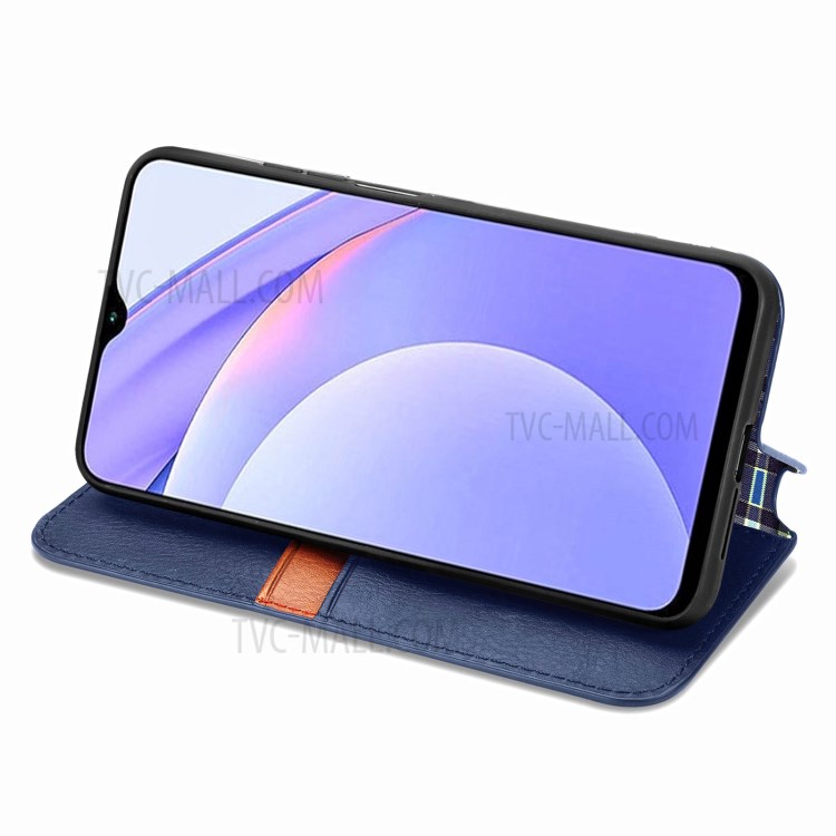 Rhombus Imprinting Wallet Design Auto-Absorbed PU Leather Case with Stand for Xiaomi Redmi Note 9 4G (Qualcomm Snapdragon 662)/9T/9 Power - Blue-10
