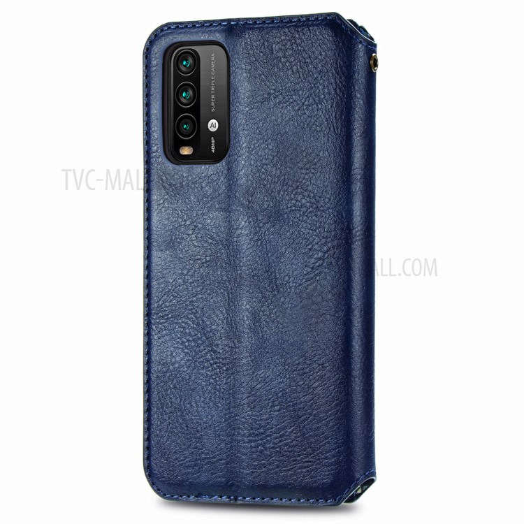 Rhombus Imprinting Wallet Design Auto-Absorbed PU Leather Case with Stand for Xiaomi Redmi Note 9 4G (Qualcomm Snapdragon 662)/9T/9 Power - Blue-3
