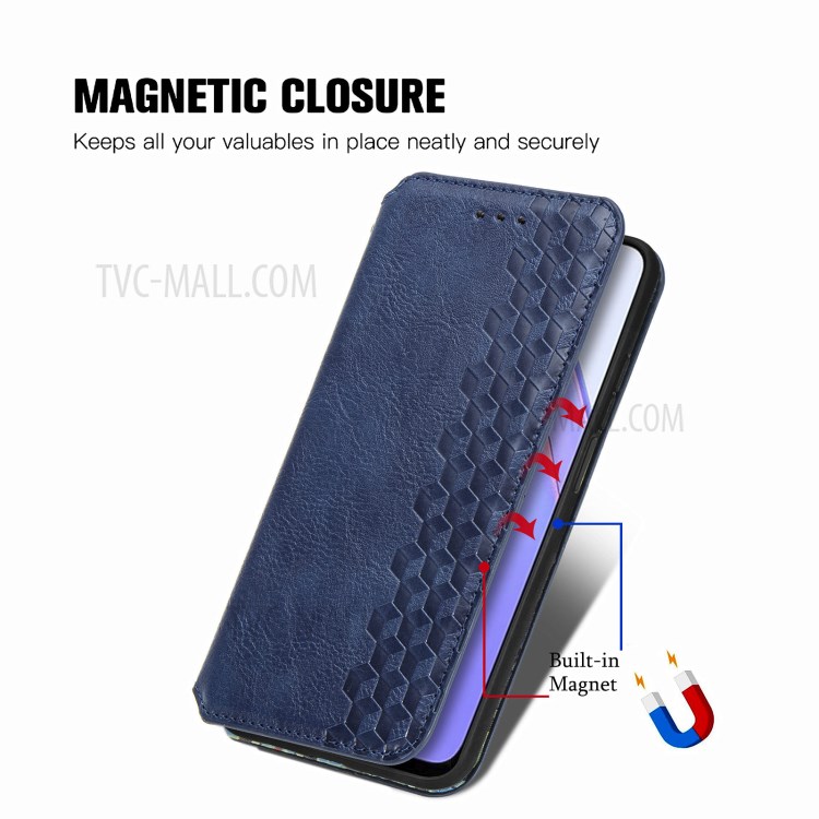 Rhombus Imprinting Wallet Design Auto-Absorbed PU Leather Case with Stand for Xiaomi Redmi Note 9 4G (Qualcomm Snapdragon 662)/9T/9 Power - Blue-6