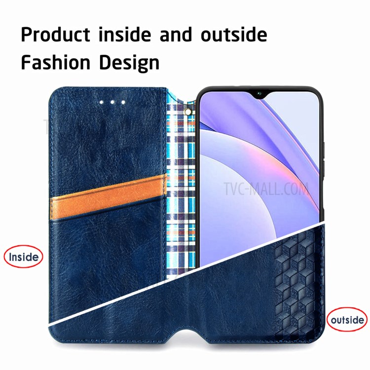 Rhombus Imprinting Wallet Design Auto-Absorbed PU Leather Case with Stand for Xiaomi Redmi Note 9 4G (Qualcomm Snapdragon 662)/9T/9 Power - Blue-7