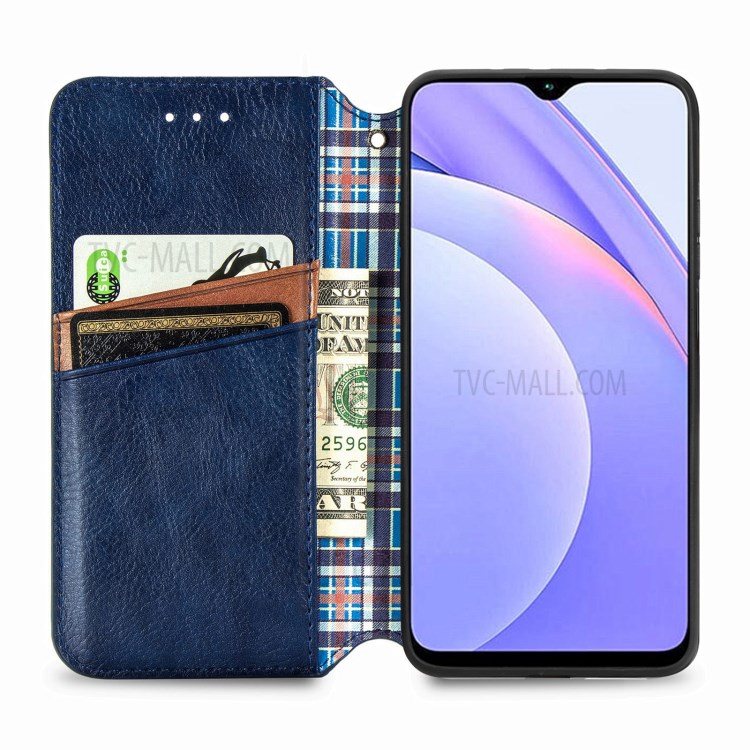 Rhombus Imprinting Wallet Design Auto-Absorbed PU Leather Case with Stand for Xiaomi Redmi Note 9 4G (Qualcomm Snapdragon 662)/9T/9 Power - Blue-9