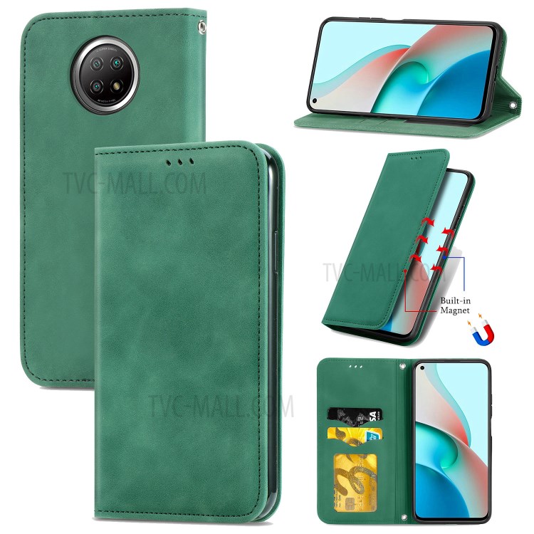 Auto-absorbed Vintage PU Leather Phone Casing for Xiaomi Redmi Note 9 5G / Redmi Note 9T 5G - Green-11