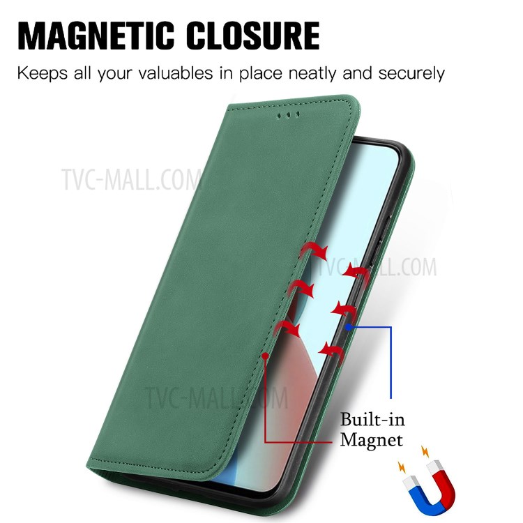 Auto-absorbed Vintage PU Leather Phone Casing for Xiaomi Redmi Note 9 5G / Redmi Note 9T 5G - Green-4