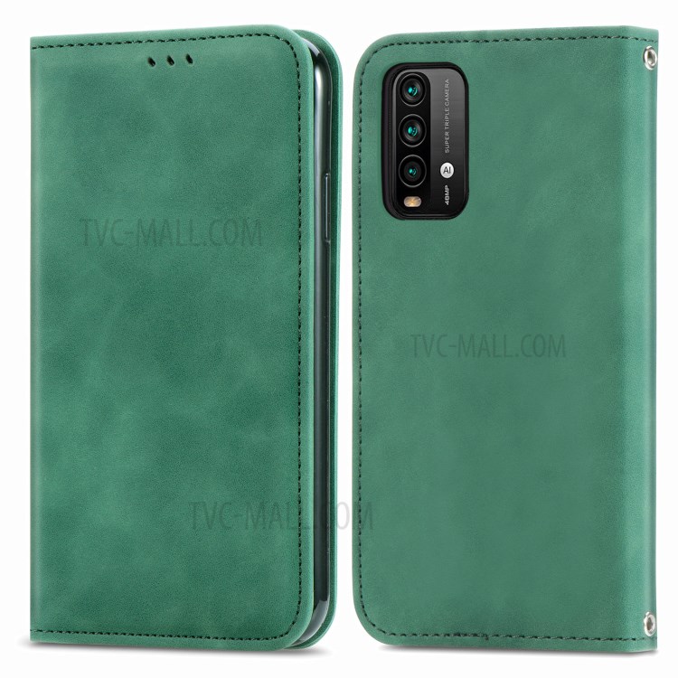 Auto-absorbed Vintage PU Leather Phone Casing for Xiaomi Redmi Note 9 4G (Qualcomm Snapdragon 662) / Redmi 9 Power / Redmi 9T - Green-1