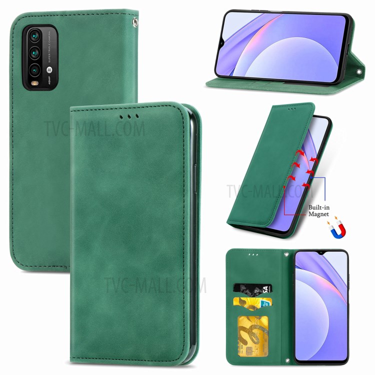 Auto-absorbed Vintage PU Leather Phone Casing for Xiaomi Redmi Note 9 4G (Qualcomm Snapdragon 662) / Redmi 9 Power / Redmi 9T - Green-11