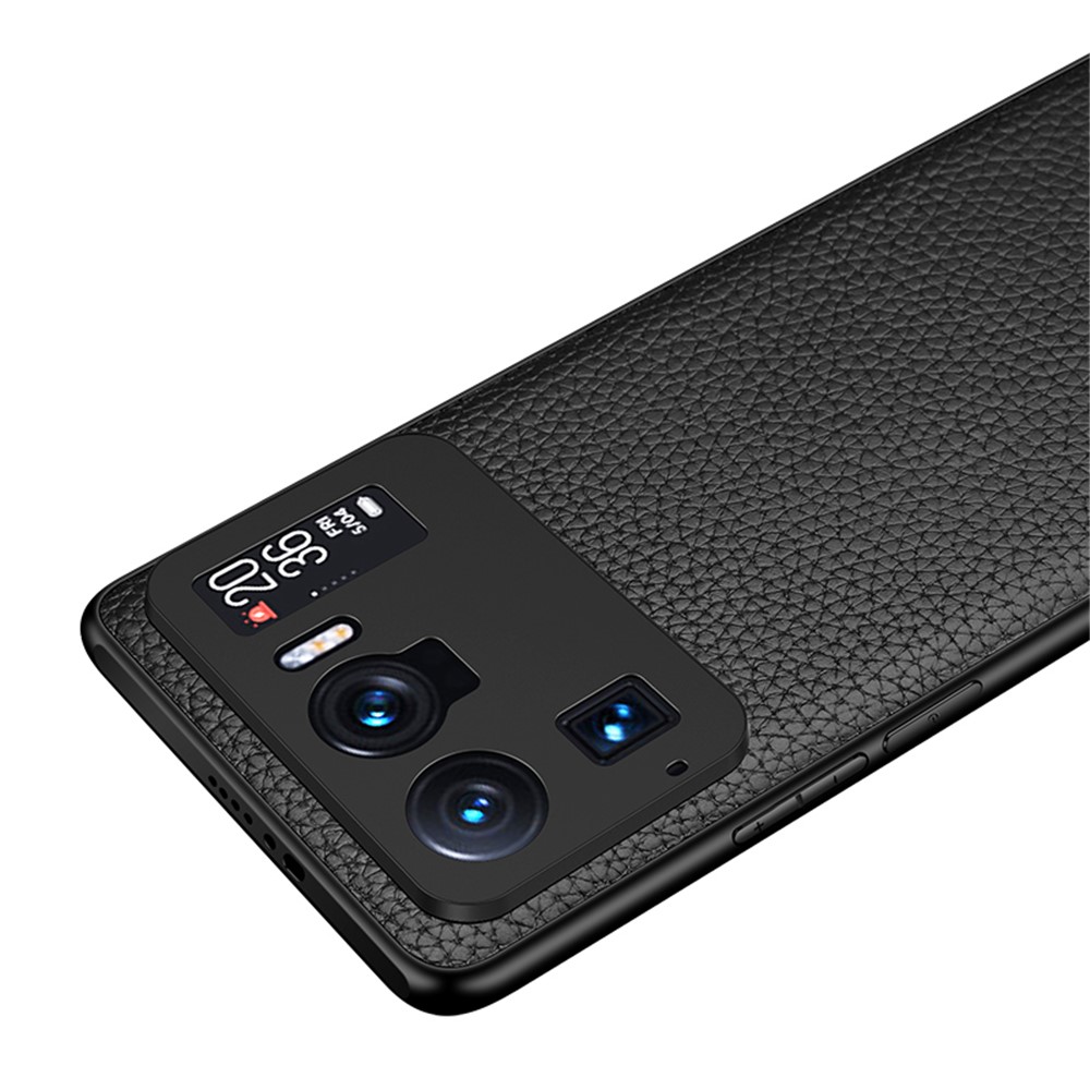 Well-Protected Litchi Texture Genuine Leather Coated TPU Protector Phone Cover for Xiaomi Mi 11 Ultra - Black-4