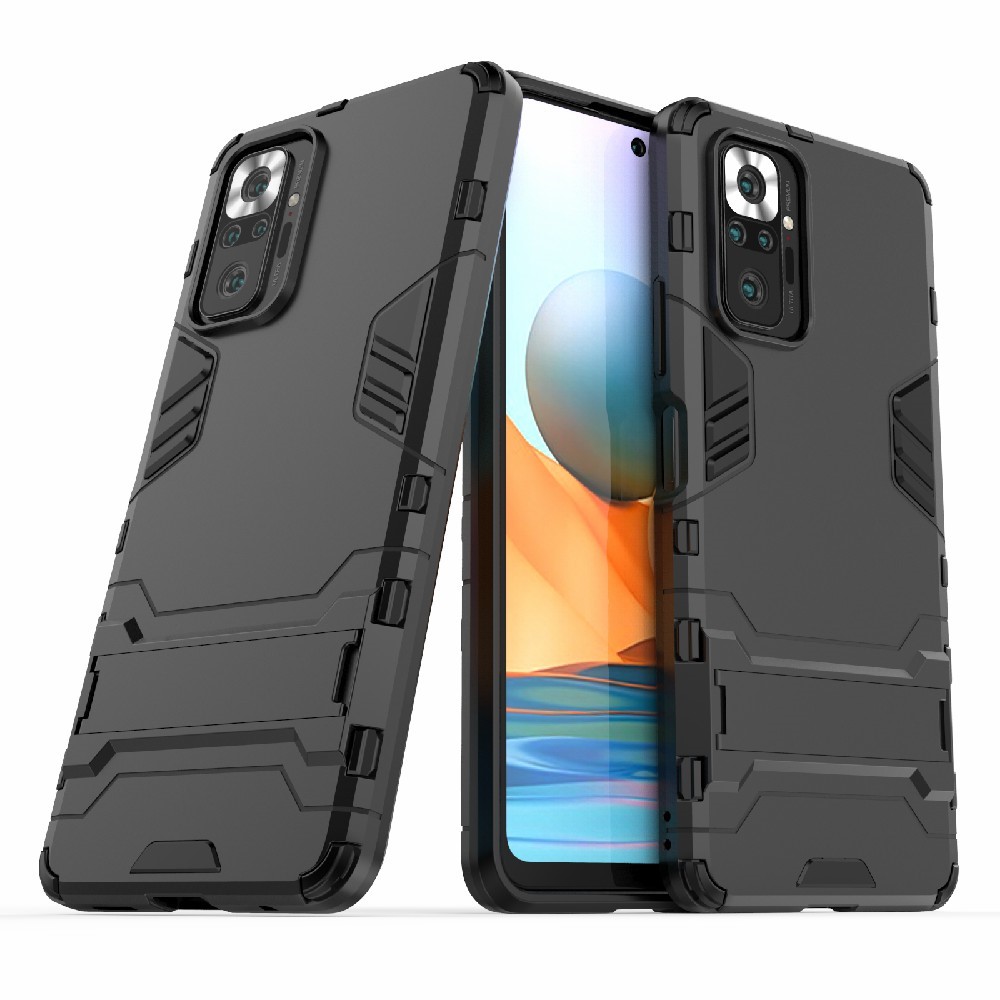 2-in-1 Plastic + TPU Hybrid Phone Case Cover Kickstand Shell for Xiaomi Redmi Note 10 Pro - Black-2
