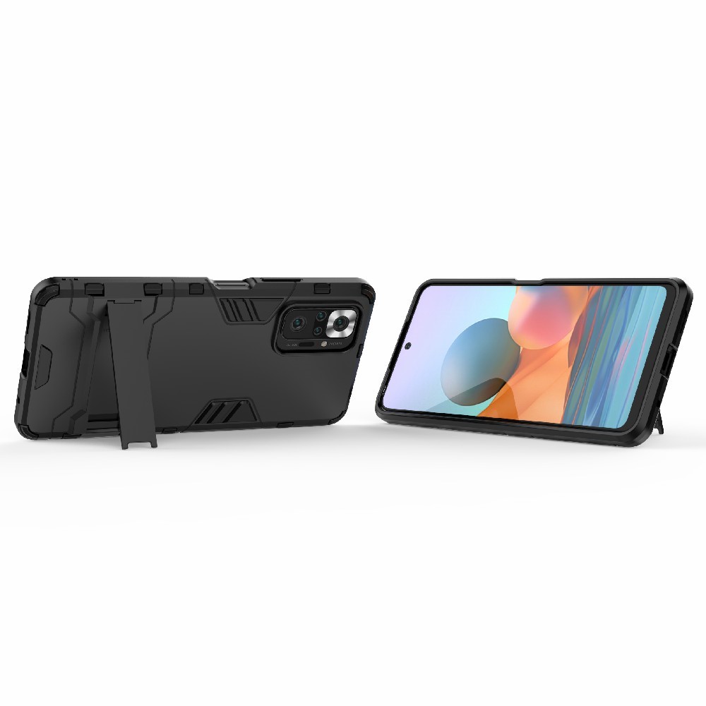 2-in-1 Plastic + TPU Hybrid Phone Case Cover Kickstand Shell for Xiaomi Redmi Note 10 Pro - Black-3