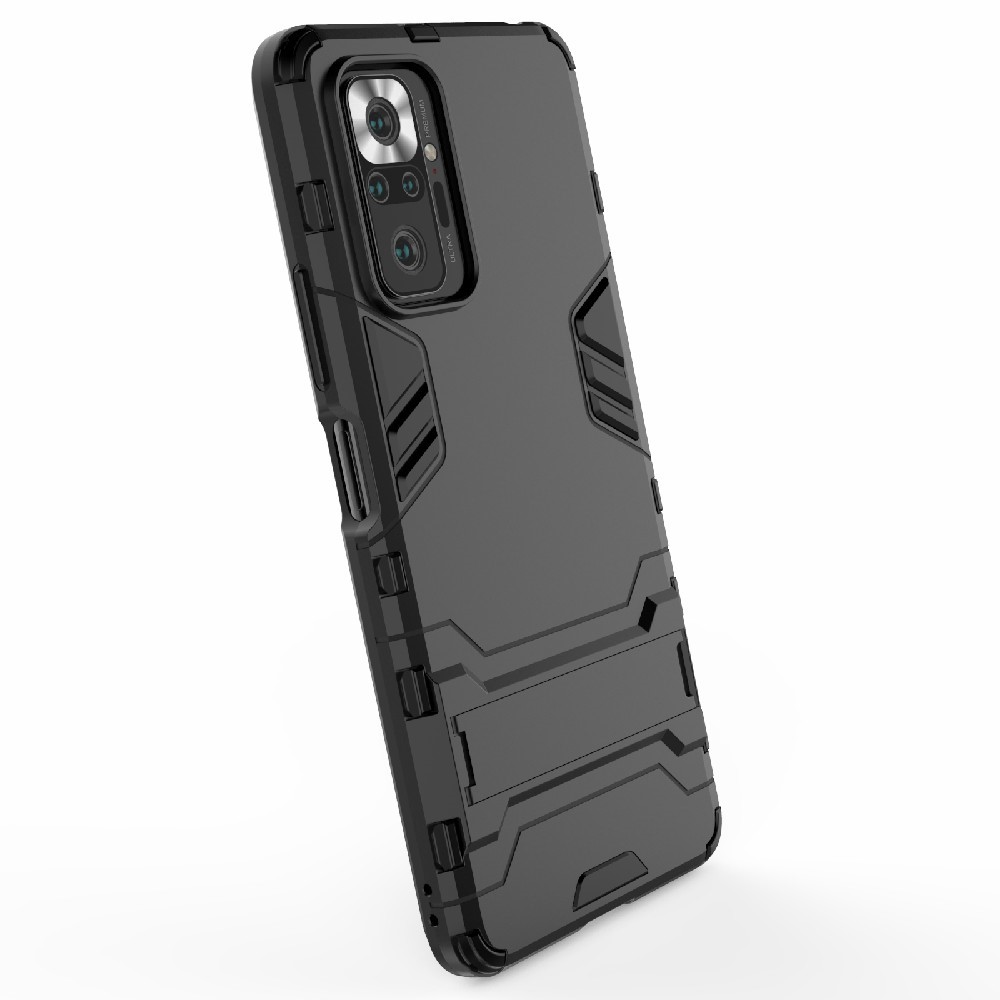 2-in-1 Plastic + TPU Hybrid Phone Case Cover Kickstand Shell for Xiaomi Redmi Note 10 Pro - Black-6