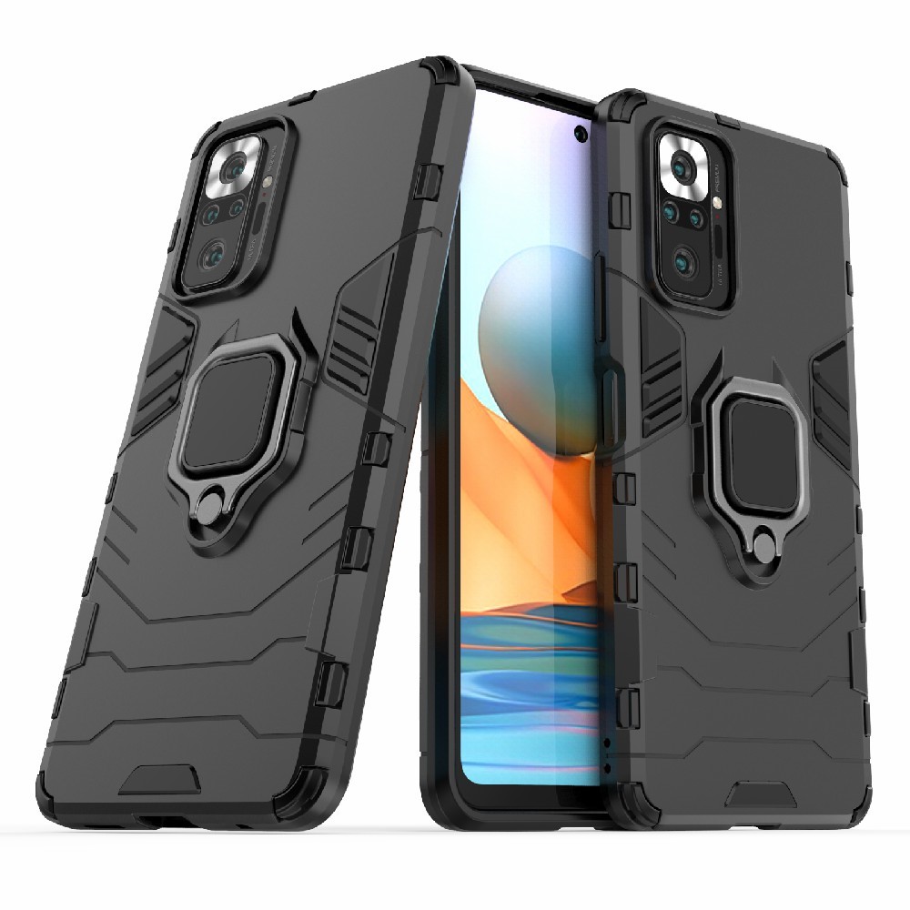 Guard Ring Holder Kickstand PC TPU Hybrid Phone Case Cover Shell for Xiaomi Redmi Note 10 Pro - Black-2