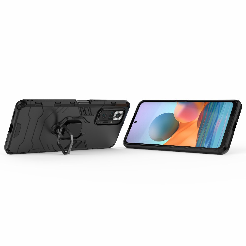 Guard Ring Holder Kickstand PC TPU Hybrid Phone Case Cover Shell for Xiaomi Redmi Note 10 Pro - Black-3