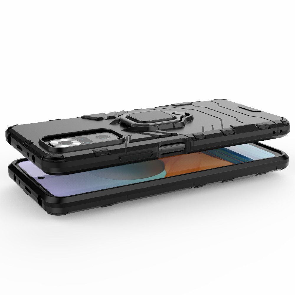 Guard Ring Holder Kickstand PC TPU Hybrid Phone Case Cover Shell for Xiaomi Redmi Note 10 Pro - Black-5