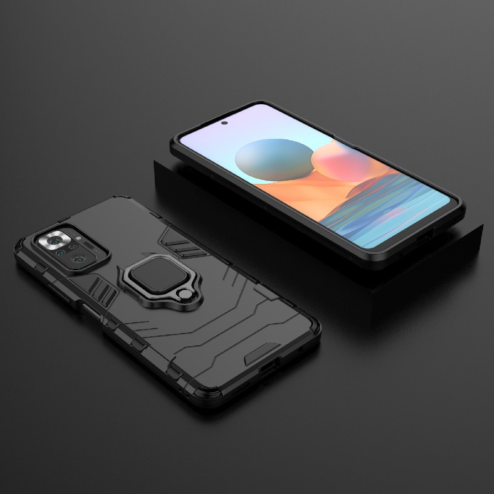 Guard Ring Holder Kickstand PC TPU Hybrid Phone Case Cover Shell for Xiaomi Redmi Note 10 Pro - Black-8