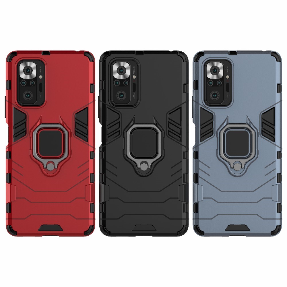 Guard Ring Holder Kickstand PC TPU Hybrid Phone Case Cover Shell for Xiaomi Redmi Note 10 Pro - Black-9