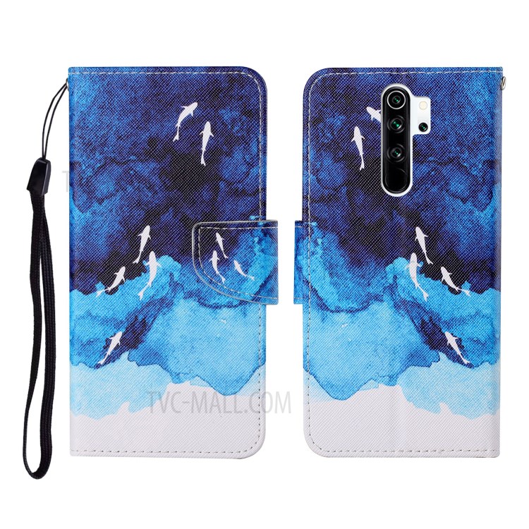 Pattern Printing PU Leather Wallet Stand Design Phone Cover Case with Strap for Xiaomi Redmi 9 - Ocean-1