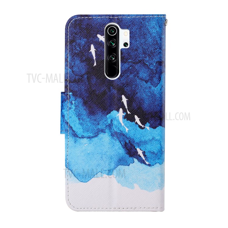 Pattern Printing PU Leather Wallet Stand Design Phone Cover Case with Strap for Xiaomi Redmi 9 - Ocean-8