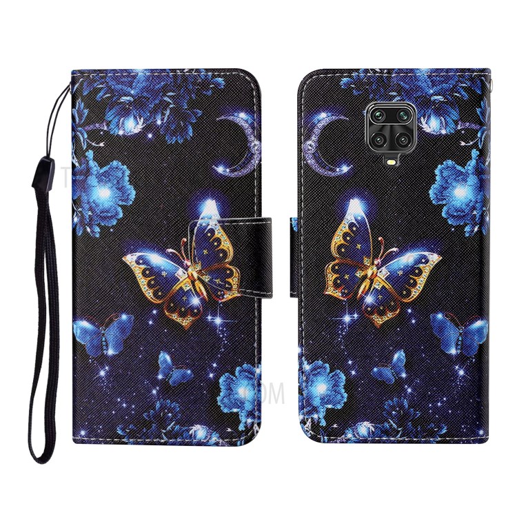 Pattern Printing PU Leather Full Protection Stand Phone Cover Case with Strap for Xiaomi Redmi Note 9 Pro - Butterfly-1