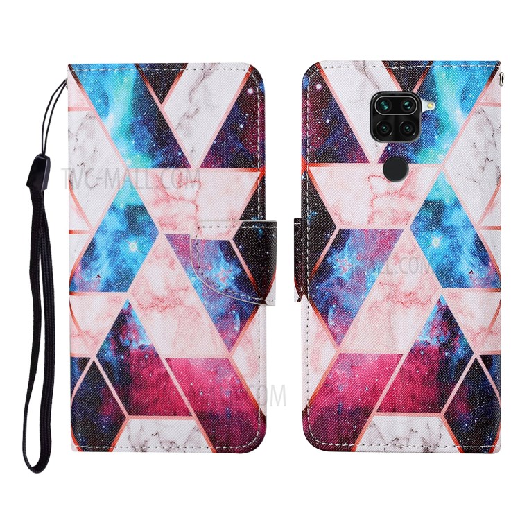 Cross Texture Pattern Printing PU Leather Full Protection Phone Cover Case with Stand for Xiaomi Redmi Note 9 (MTK Helio G85)/10X 4G - Nebula-1