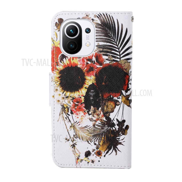 Pattern Printing Cross Texture PU Leather Full Protection Phone Cover Case with Stand for Xiaomi Mi 11 - Skull-8