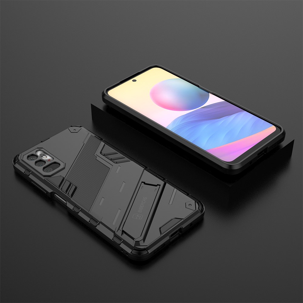 Kickstand Design Anti-Drop PC + TPU Hybrid Phone Case Cover for Xiaomi Redmi Note 10 5G - Black-11