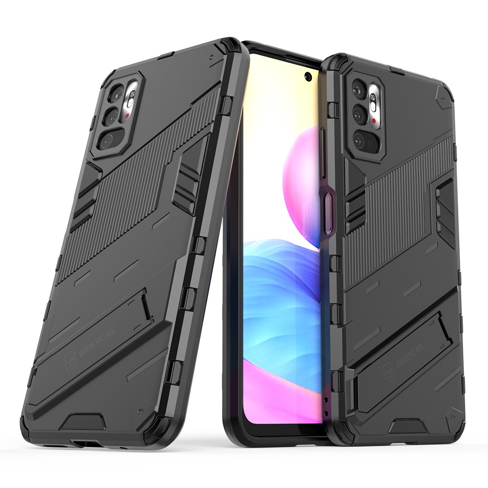 Kickstand Design Anti-Drop PC + TPU Hybrid Phone Case Cover for Xiaomi Redmi Note 10 5G - Black-2