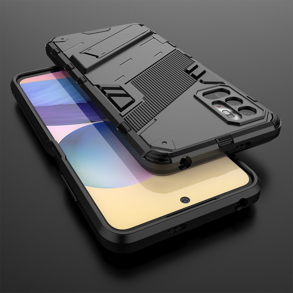 Kickstand Design Anti-Drop PC + TPU Hybrid Phone Case Cover for Xiaomi Redmi Note 10 5G - Black-5