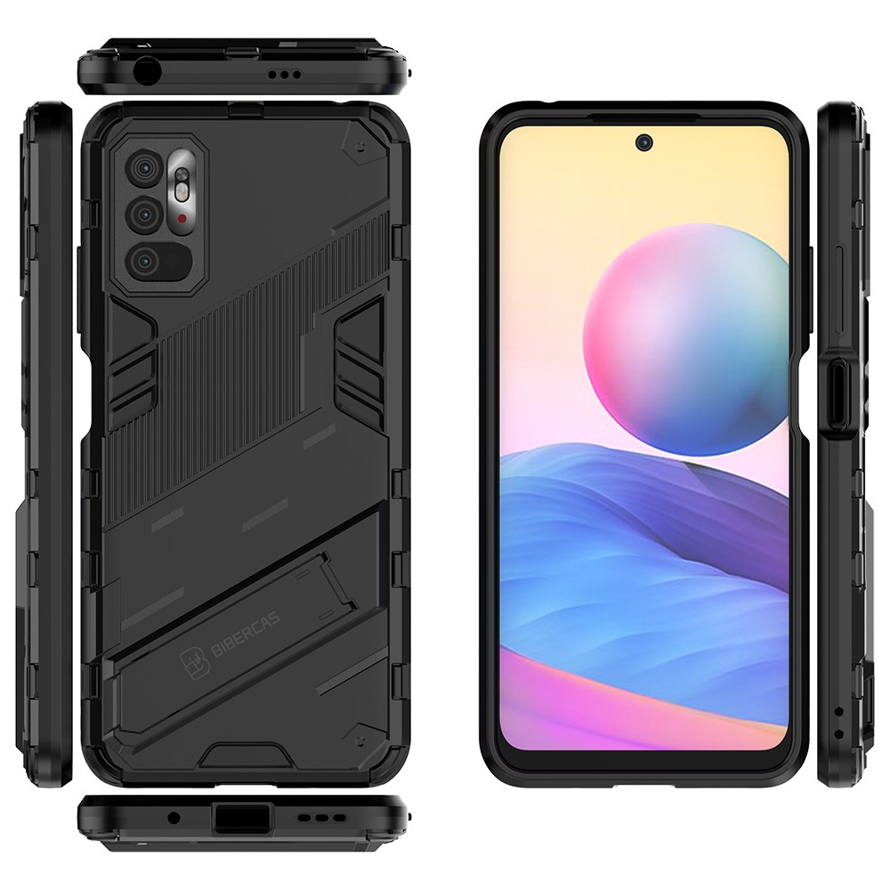 Kickstand Design Anti-Drop PC + TPU Hybrid Phone Case Cover for Xiaomi Redmi Note 10 5G - Black-9
