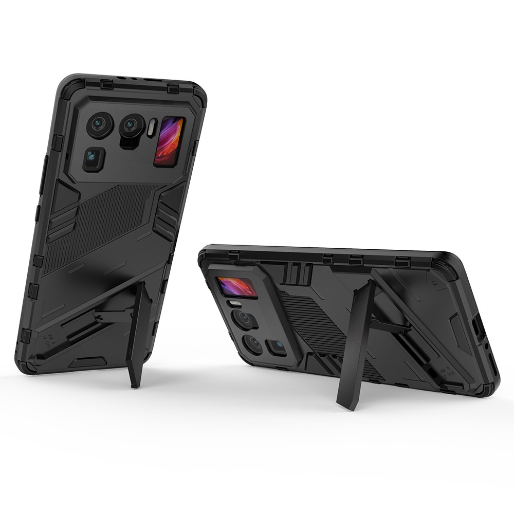 Дизайн Kickstand Anti-Drop PC + TPU Гибридный Чехол Для Телефона Для Xiaomi Mi 11 Ultra - Черный