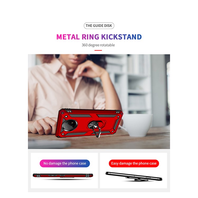 Hybrid-pc + TPU Telefon Hülle Shell Anti-fall-fall-finger-ring-kickstand Für Xiaomi Redmi Note 9 5g / Redmi Note 9t 5G - Rot-3