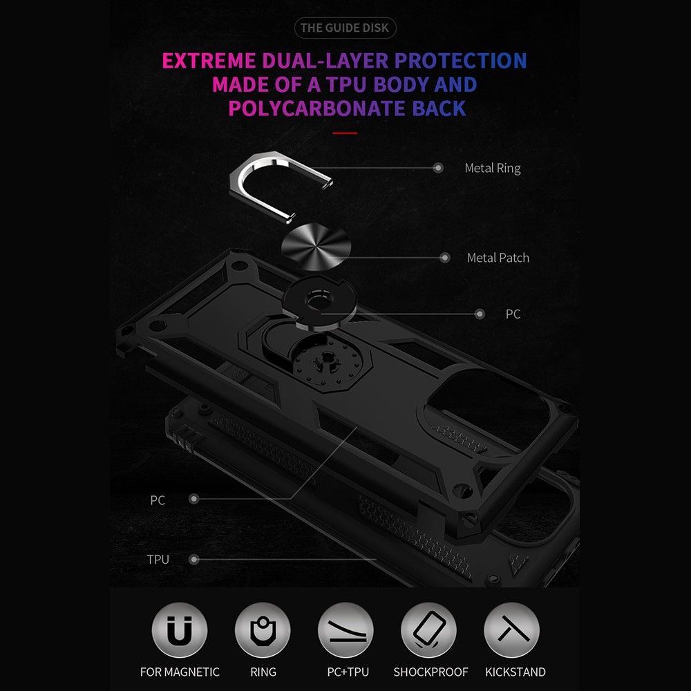Hybrid PC + TPU Phone Case Shell Anti-Fall Finger Ring Kickstand for Xiaomi Mi 11 - Black-2