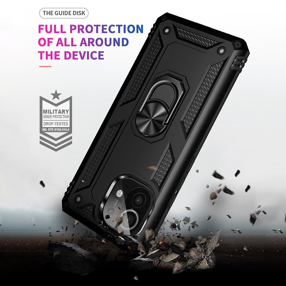 Hybrid PC + TPU Phone Case Shell Anti-Fall Finger Ring Kickstand for Xiaomi Mi 11 - Black-5