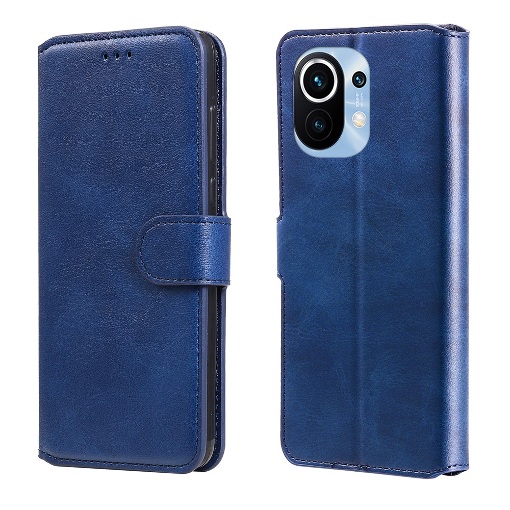 Full Protection Wallet Stand Flip Leather Phone Case for Xiaomi Mi 11 - Blue-1