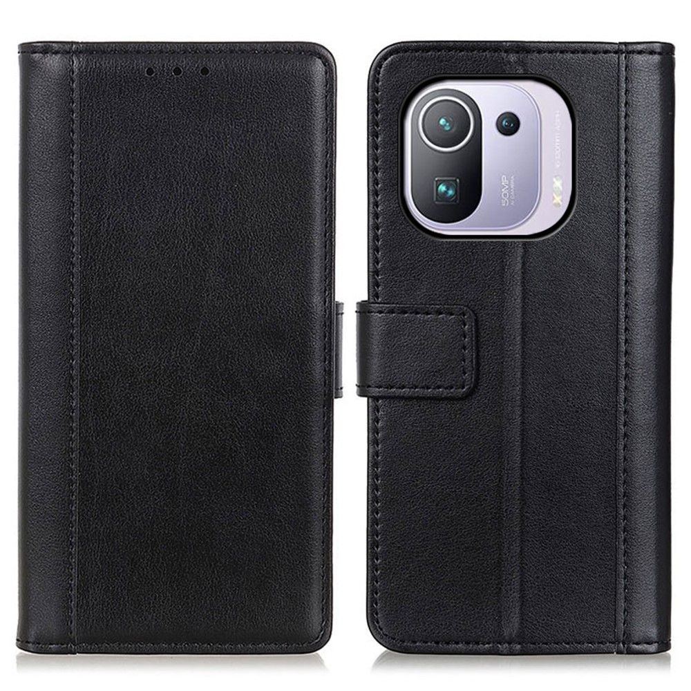 Full Protection Leather Phone Cover Wallet Stand Case for Xiaomi Mi 11 Pro - Black-1