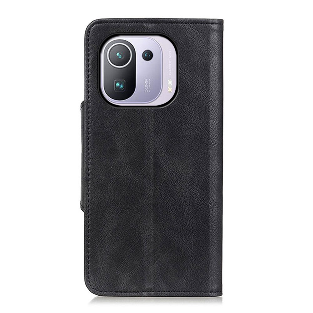 Brass Buckle PU Leather Case Cover with Wallet Stand for Xiaomi Mi 11 Pro - Black-11