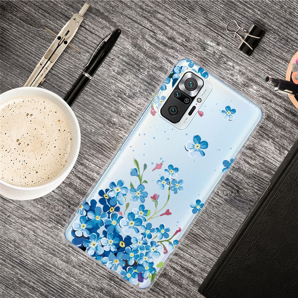Drop Resistant Stylish Pattern Printing Well-Protected TPU Phone Case for Xiaomi Redmi Note 10 Pro/Note 10 Pro Max - Blue Flower-2