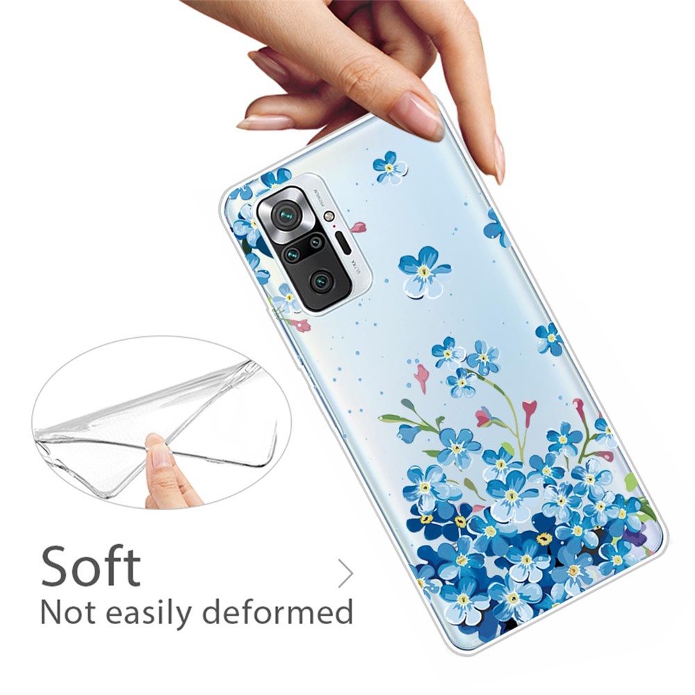 Drop Resistant Stylish Pattern Printing Well-Protected TPU Phone Case for Xiaomi Redmi Note 10 Pro/Note 10 Pro Max - Blue Flower-3