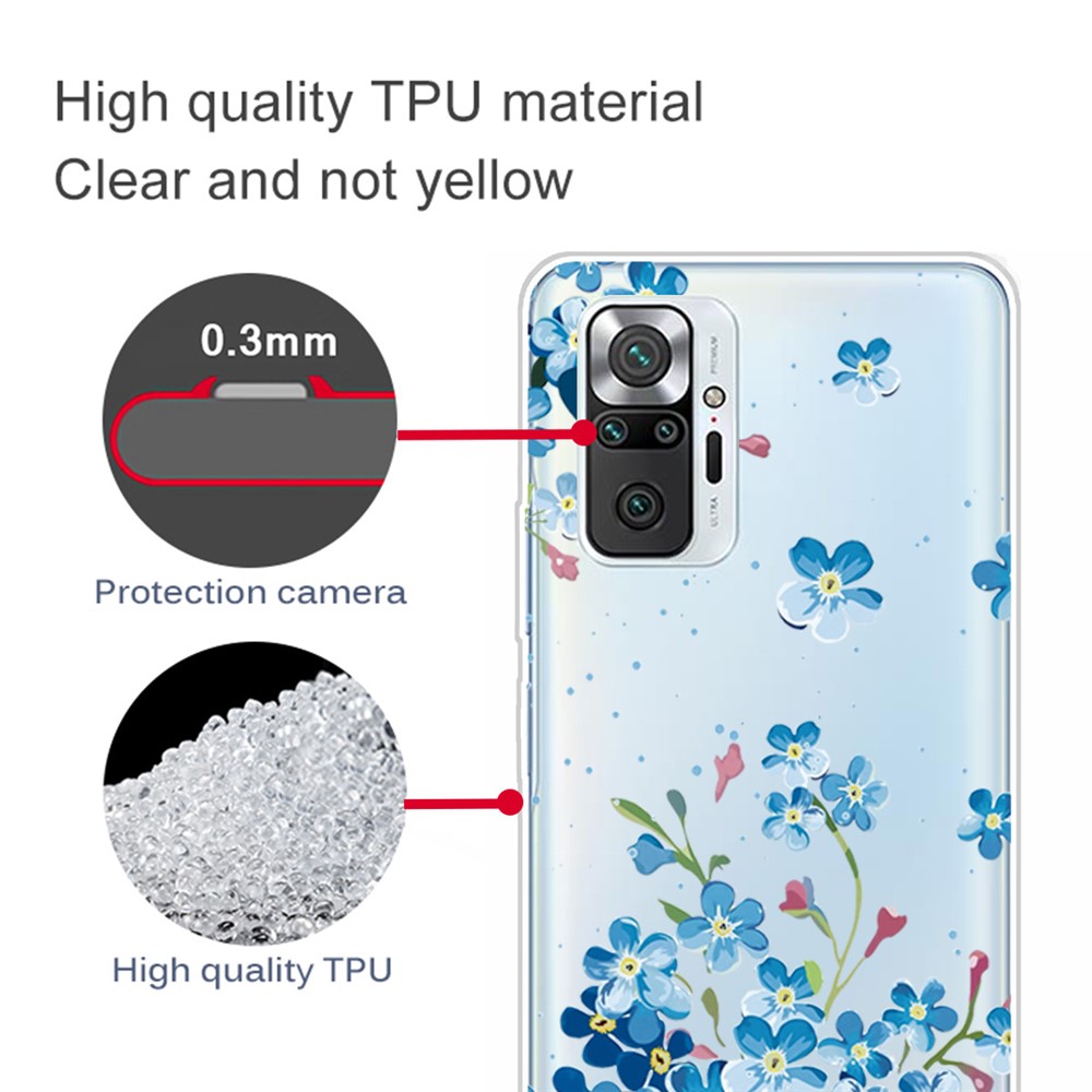 Drop Resistant Stylish Pattern Printing Well-Protected TPU Phone Case for Xiaomi Redmi Note 10 Pro/Note 10 Pro Max - Blue Flower-4