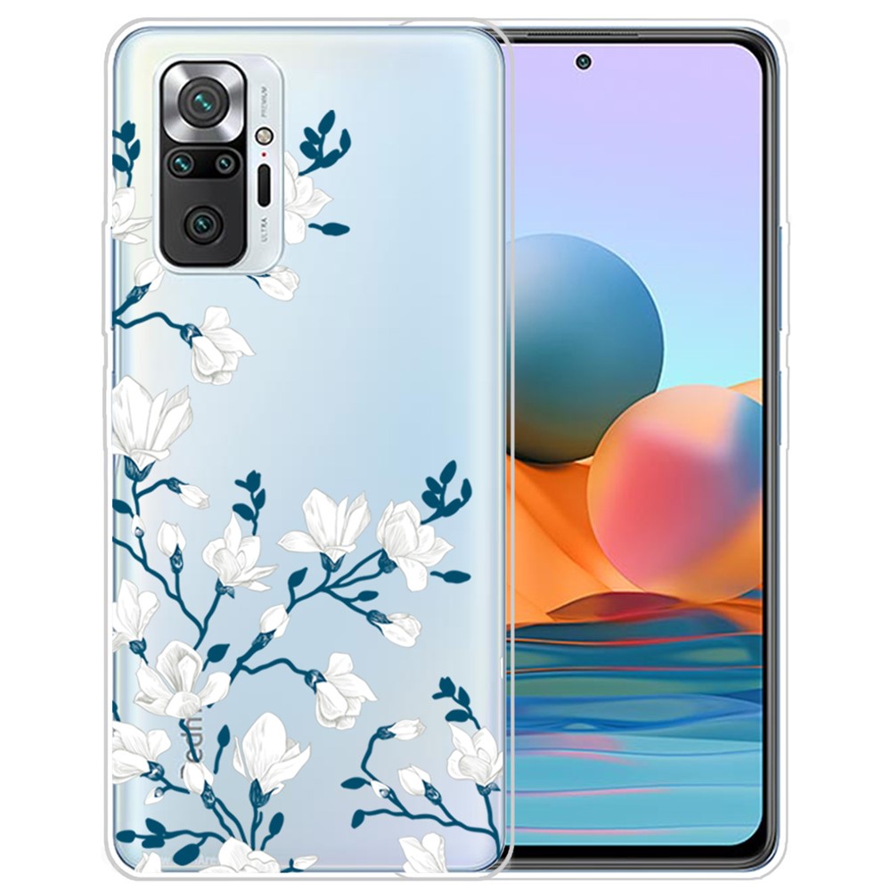 Stylish Pattern Printing Well-Protected Flexible TPU Phone Case for Xiaomi Redmi Note 10 Pro/Note 10 Pro Max - White Flower-1