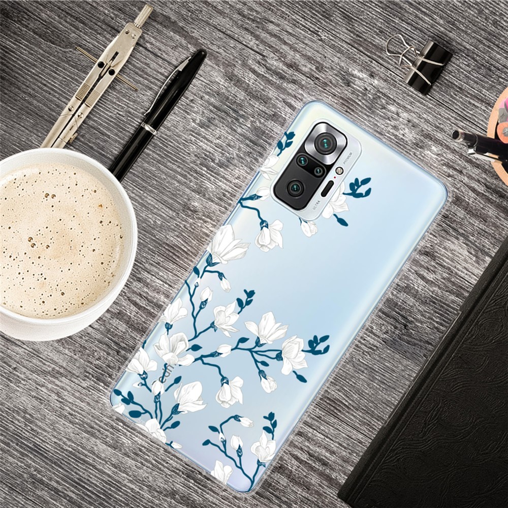 Stylish Pattern Printing Well-Protected Flexible TPU Phone Case for Xiaomi Redmi Note 10 Pro/Note 10 Pro Max - White Flower-2