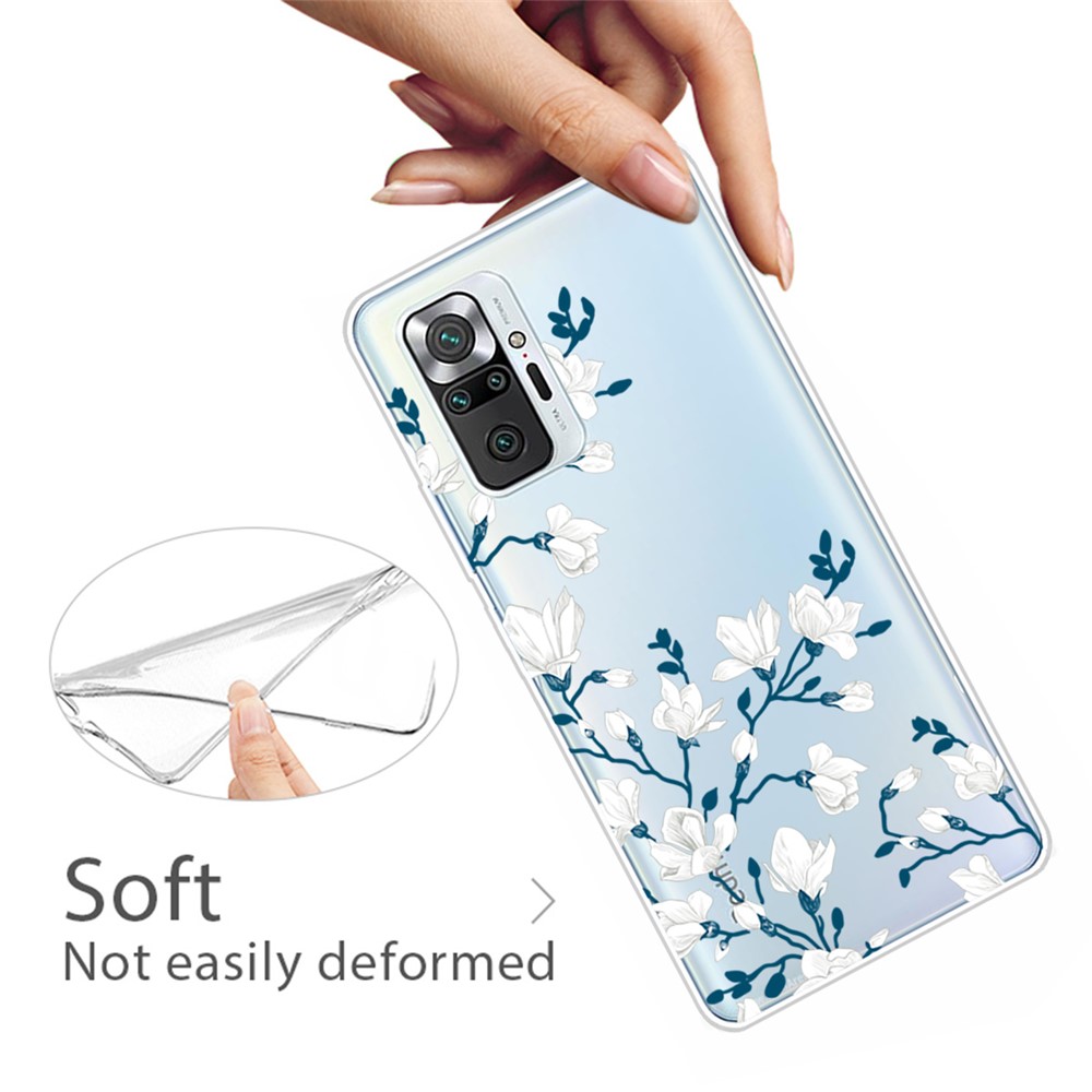 Stylish Pattern Printing Well-Protected Flexible TPU Phone Case for Xiaomi Redmi Note 10 Pro/Note 10 Pro Max - White Flower-3
