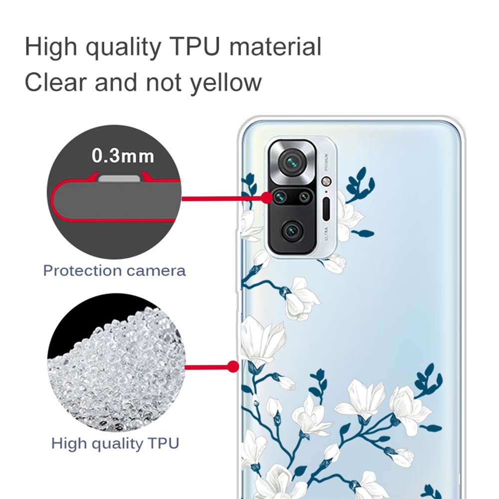 Stylish Pattern Printing Well-Protected Flexible TPU Phone Case for Xiaomi Redmi Note 10 Pro/Note 10 Pro Max - White Flower-4