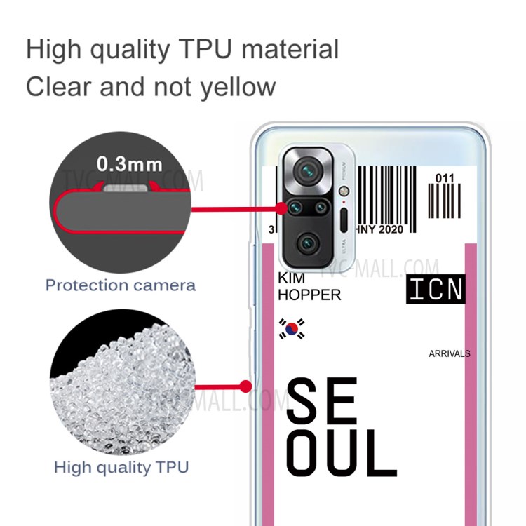 Stylish Boarding Check Pattern Printing Cell Phone Protector Cover for Xiaomi Redmi Note 10 Pro/Note 10 Pro Max Flexible TPU Case - Seoul/Kim Hopper-4