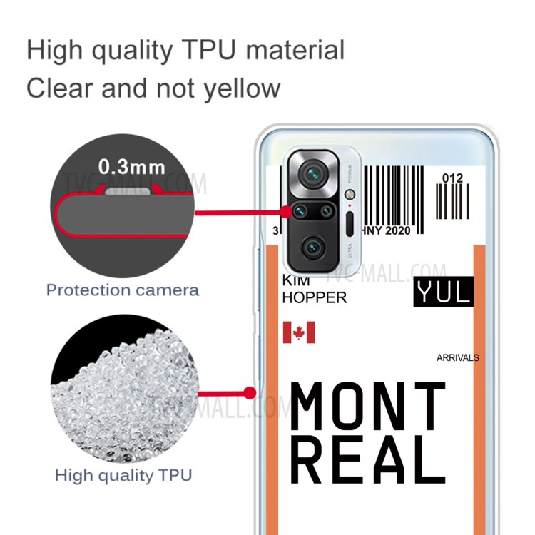 Stylish Boarding Check Pattern Printing Cell Phone Protector Cover for Xiaomi Redmi Note 10 Pro/Note 10 Pro Max Flexible TPU Case - Montreal-4