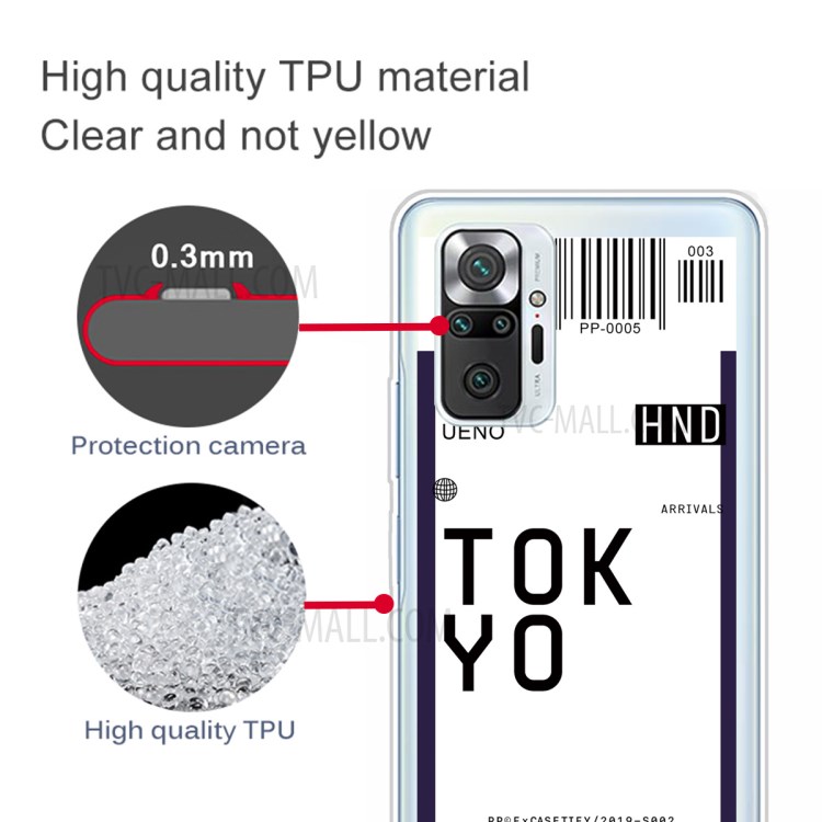 Stylish Boarding Check Pattern Printing Cell Phone Protector Cover for Xiaomi Redmi Note 10 Pro/Note 10 Pro Max Flexible TPU Case - Tokyo/Ueno-4