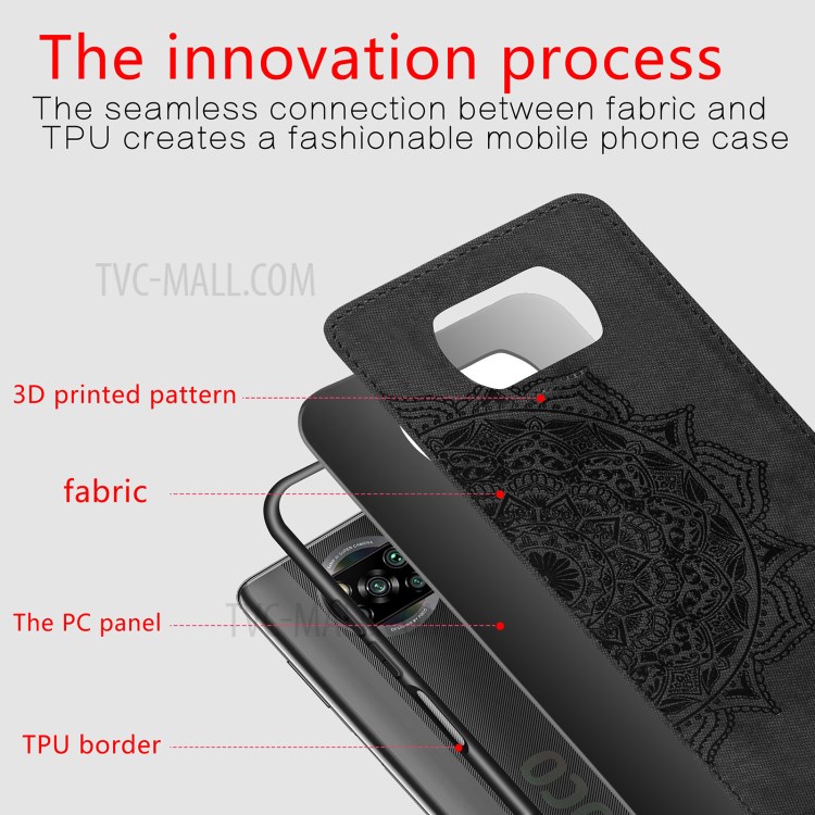 Imprint Mandala Flower Pattern Leather Coated PC + TPU Phone Case for Xiaomi Poco X3 NFC / Poco X3 - Black-5