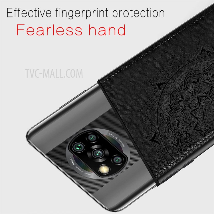 Imprint Mandala Flower Pattern Leather Coated PC + TPU Phone Case for Xiaomi Poco X3 NFC / Poco X3 - Black-6