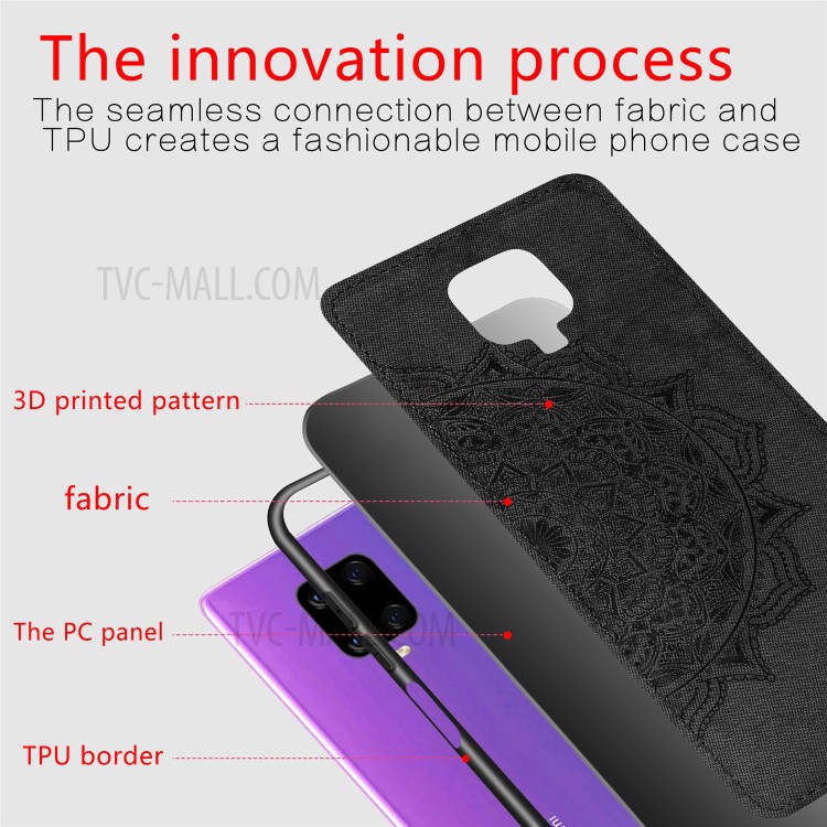 Imprint Mandala Flower Leather Coated PC + TPU Phone Case for Xiaomi Redmi Note 9S / Redmi Note 9 Pro / Redmi Note 9 Pro Max - Black-5