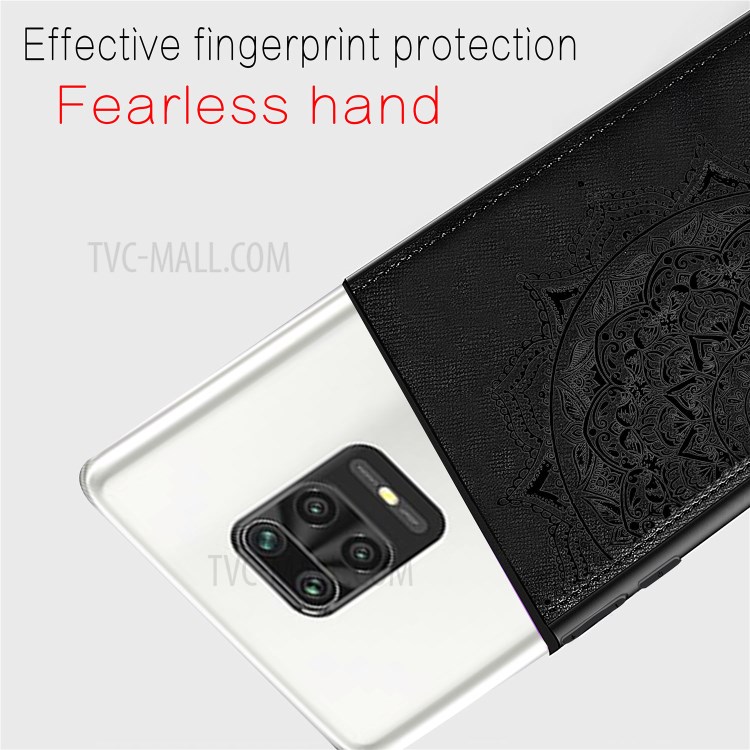 Imprint Mandala Flower Leather Coated PC + TPU Phone Case for Xiaomi Redmi Note 9S / Redmi Note 9 Pro / Redmi Note 9 Pro Max - Black-6